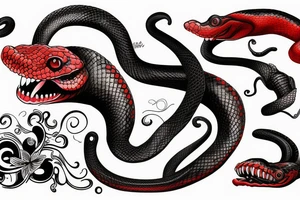 One Black and red angry snake with open mouth for arm like a photo tattoo idea