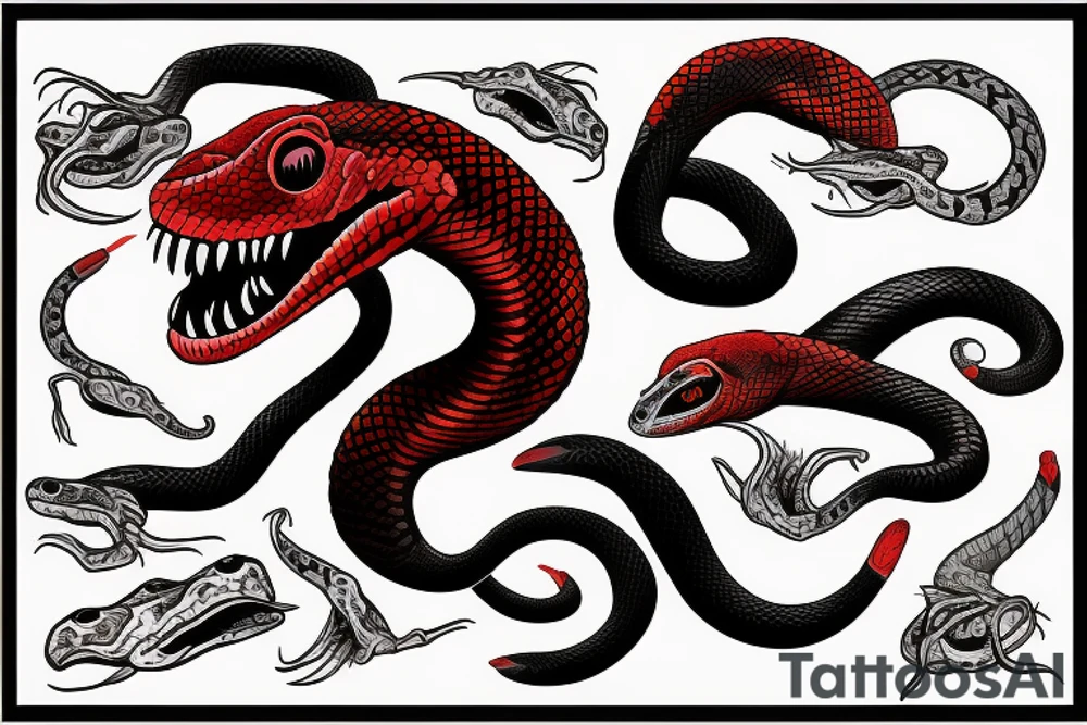 One Black and red angry snake with open mouth for arm like a photo tattoo idea
