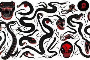 One deathly Black and red angry snake with open mouth for arm like a photo tattoo idea