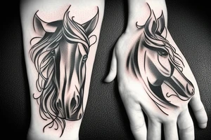 Horse with ascetic hands picture tattoo idea