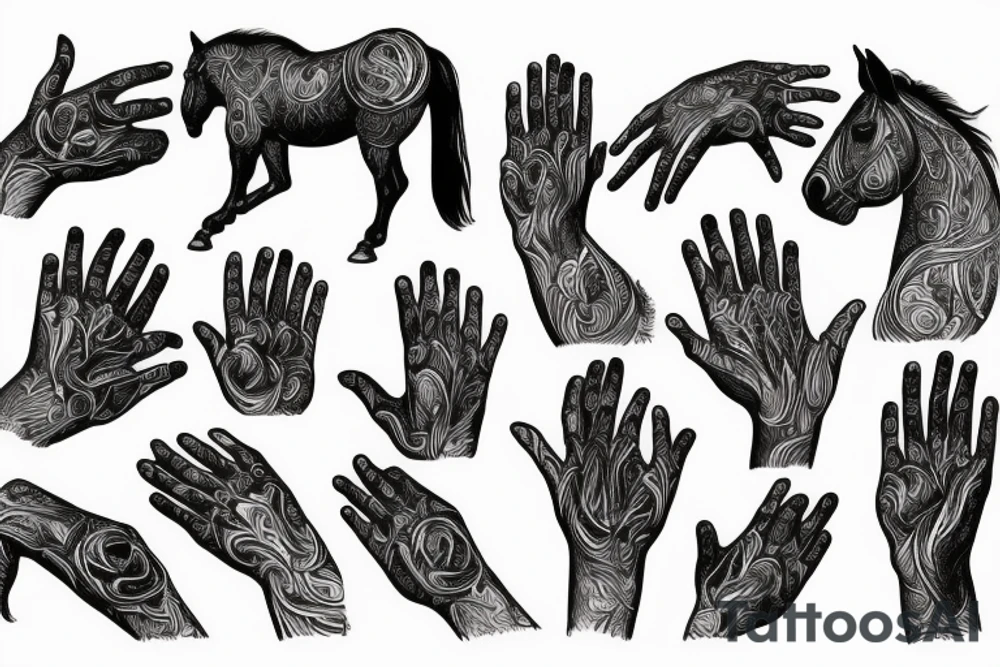 Horse with ascetic hands picture tattoo idea