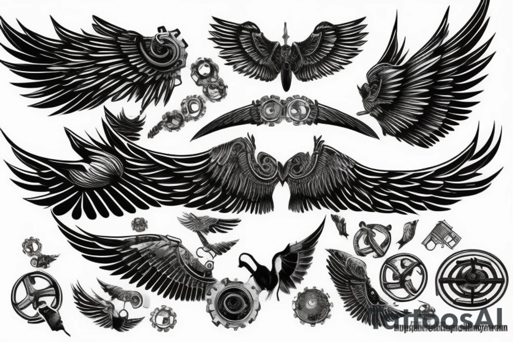 Mechanical wings tattoo idea