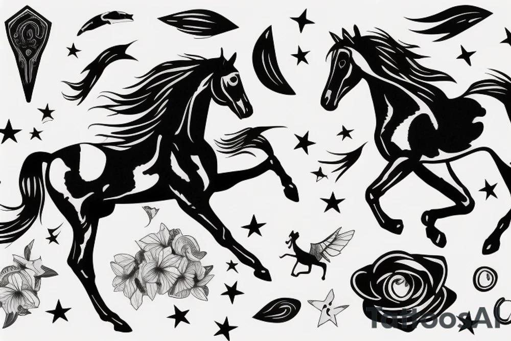horse flying in in space tattoo idea