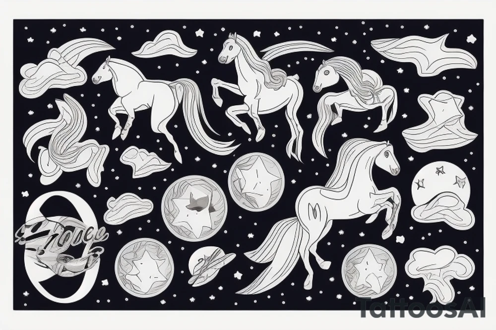 horse flying in in space tattoo idea