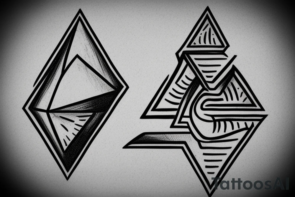 dezmetal logo, triangular elongated shape, oil smudges tattoo idea