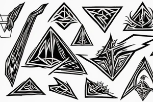 Death metal logo, triangular elongated shape, oil smudges tattoo idea