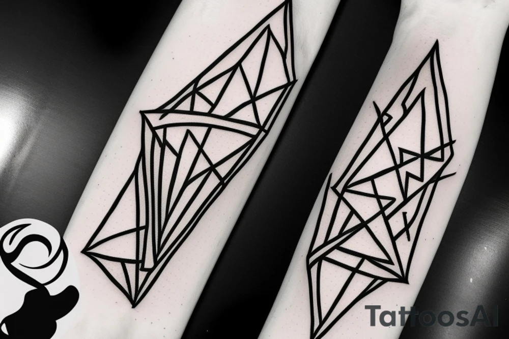 Death metal logo, triangular elongated shape, oil smudges tattoo idea