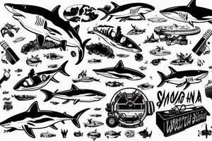 Great white shark with a scooba diving equipment tattoo idea