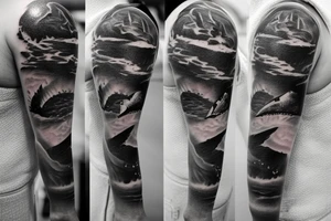 Great white shark with a scooba diving equipment tattoo idea