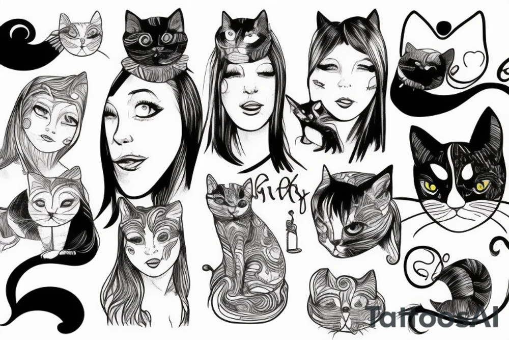 women with cat tattoo idea