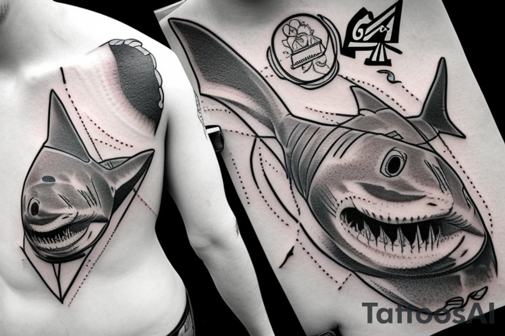 Great white shark with a scooba diving equipment tattoo idea