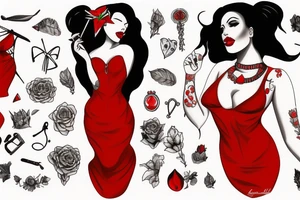 Devil girl wearing a red low cut dress tattoo idea