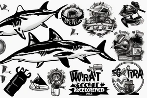 Great white shark with a scooba diving equipment tattoo idea