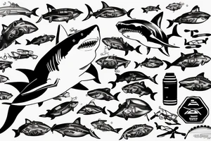 Great white shark with a scuba diving equipment tattoo idea