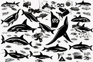 Great white shark with a scuba diving equipment tattoo idea