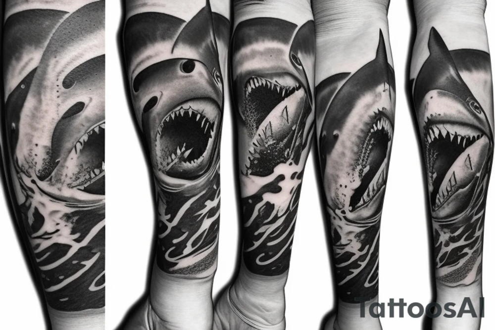 Great white shark with a scuba diving equipment tattoo idea
