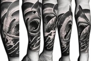 Great white shark with a scuba diving equipment tattoo idea