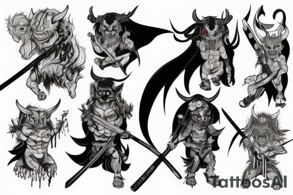 Demon oni with katana tattoo idea