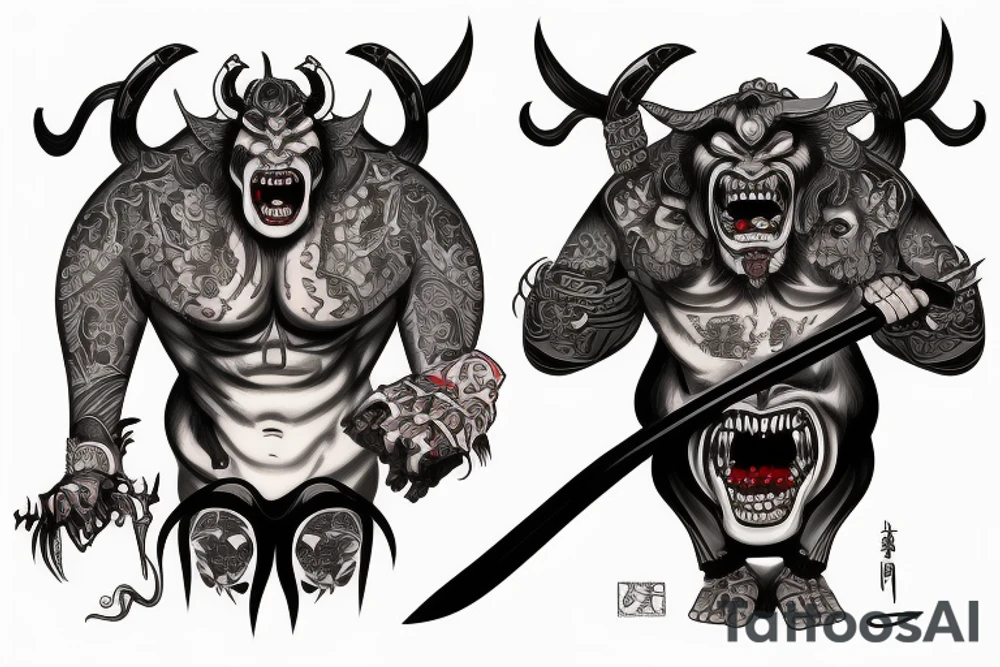 Demon oni with katana tattoo idea