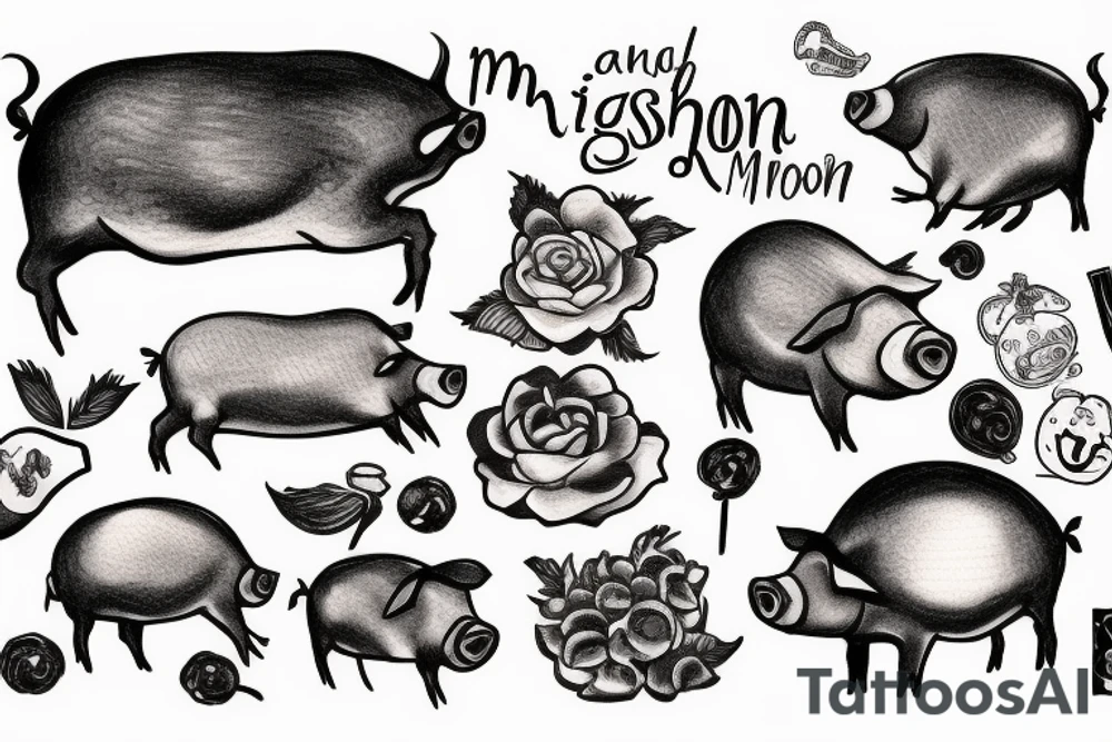 Mashroom and pig and 1325 tattoo idea