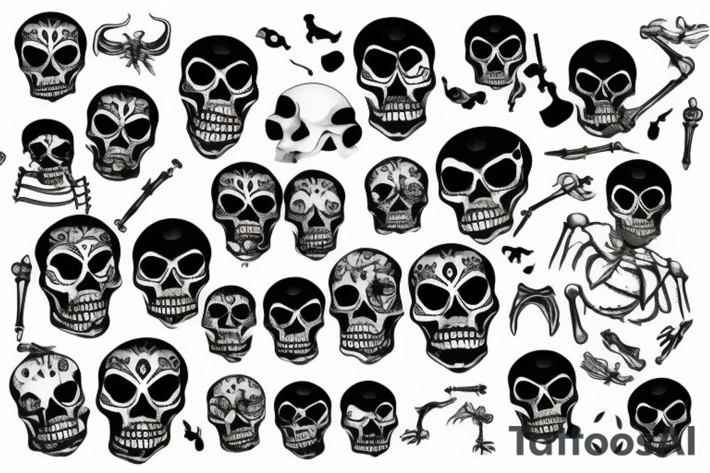 sculls and skeletons tattoo idea