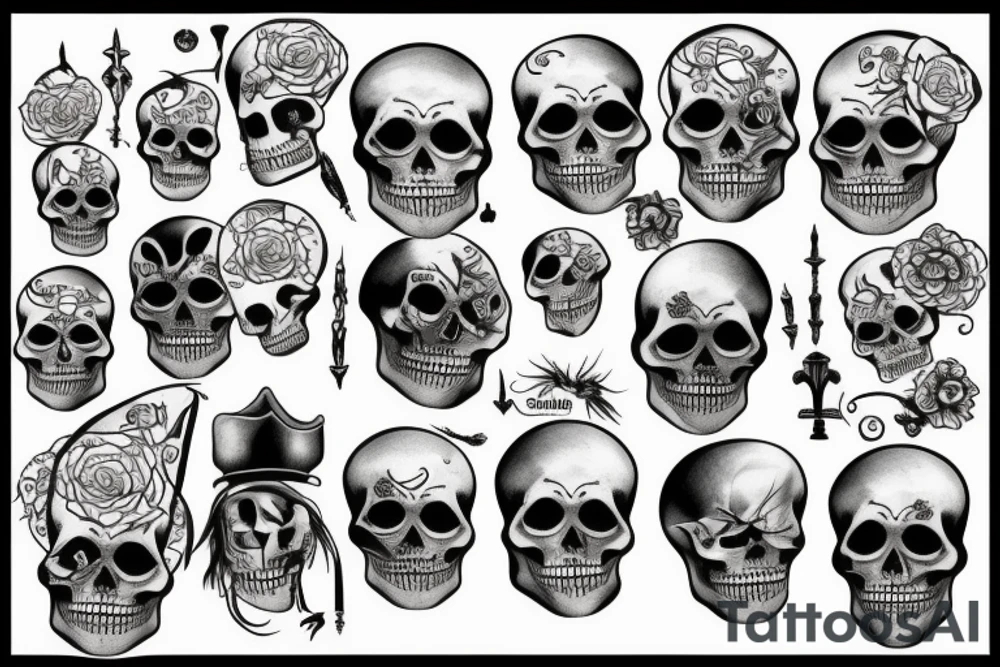 sculls and skeletons tattoo idea