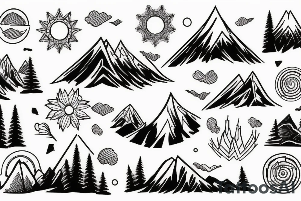 mountains, lake and tree tattoo idea