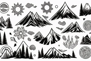 mountains, lake and tree tattoo idea