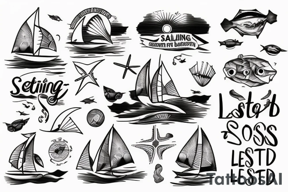 Sailing sea surfing destination get lost and Happy tattoo idea