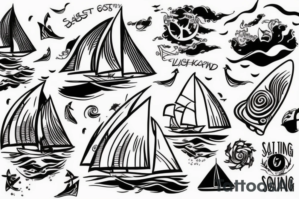 Sailing sea surfing destination get lost and Happy tattoo idea