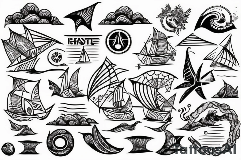Sailing sea surfing destination get lost and Happy tattoo idea