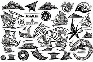 Sailing sea surfing destination get lost and Happy tattoo idea
