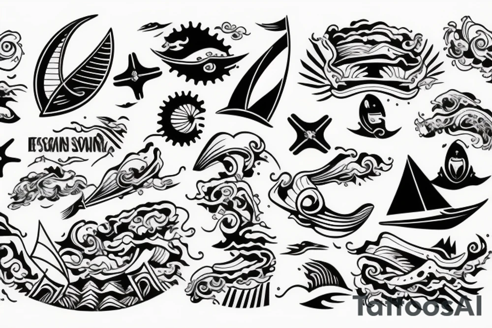 Sailing sea surfing destination get lost and Happy tattoo idea