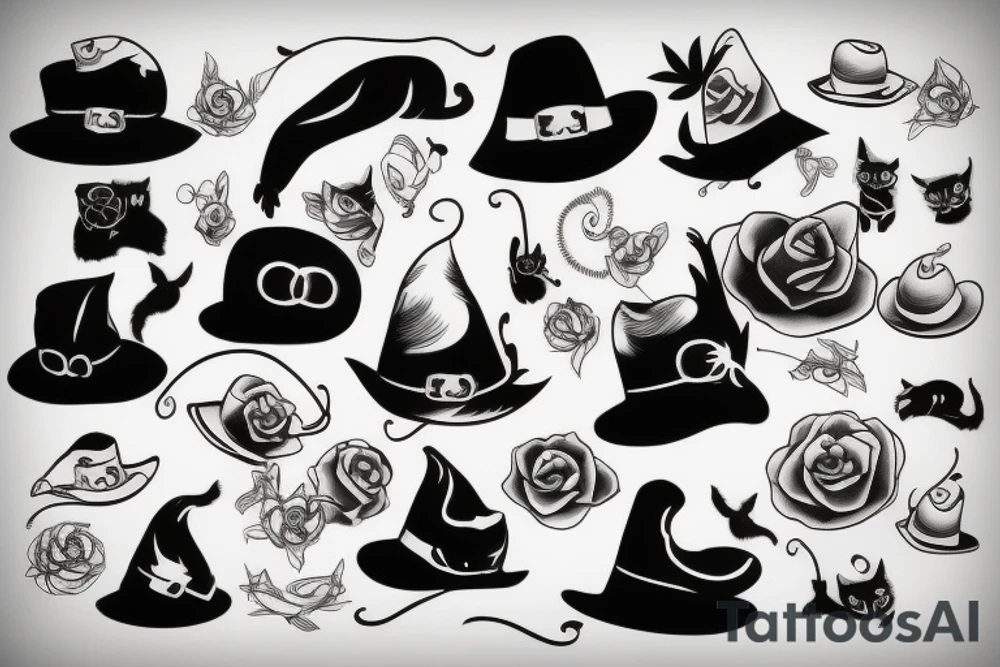 a black cat with hat tattoo idea