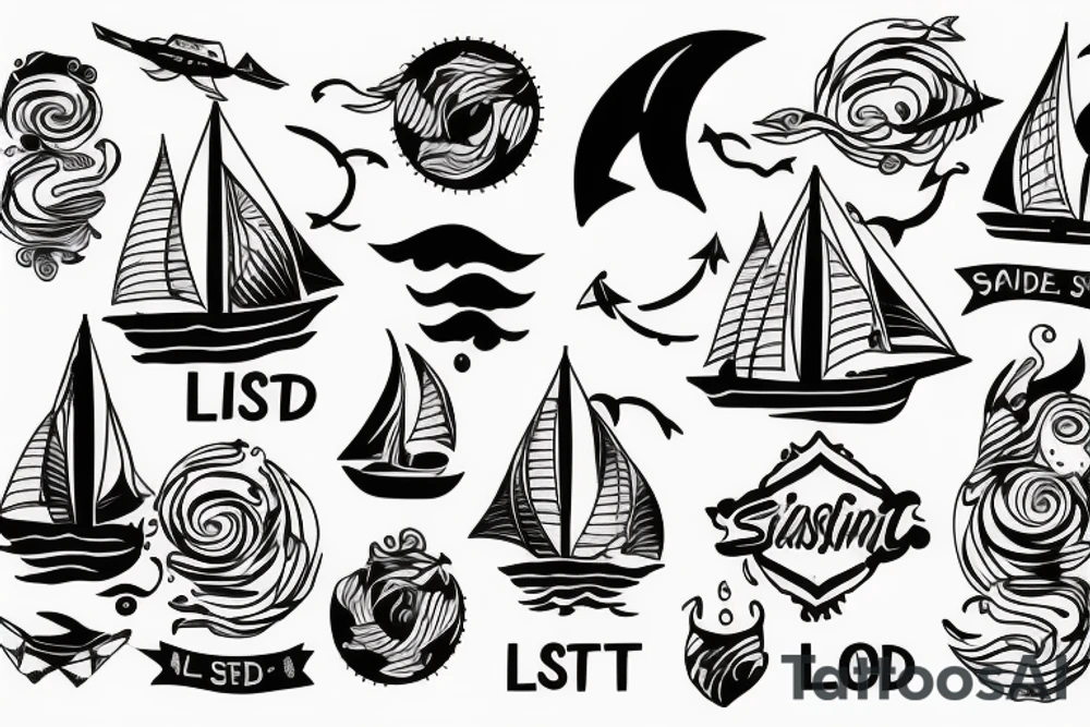 Sailing sea surfing destination get lost and Happy wind connection tattoo idea