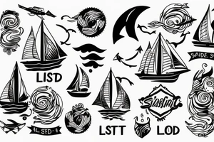 Sailing sea surfing destination get lost and Happy wind connection tattoo idea
