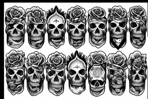 full sleeve tattoo, mental health, skulls, roses tattoo idea