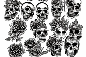 full sleeve tattoo, mental health, skulls, roses tattoo idea