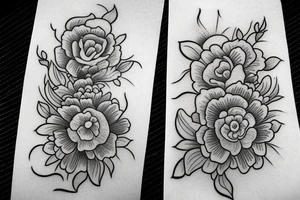 Asian tattoo with flowers and the sea view tattoo idea