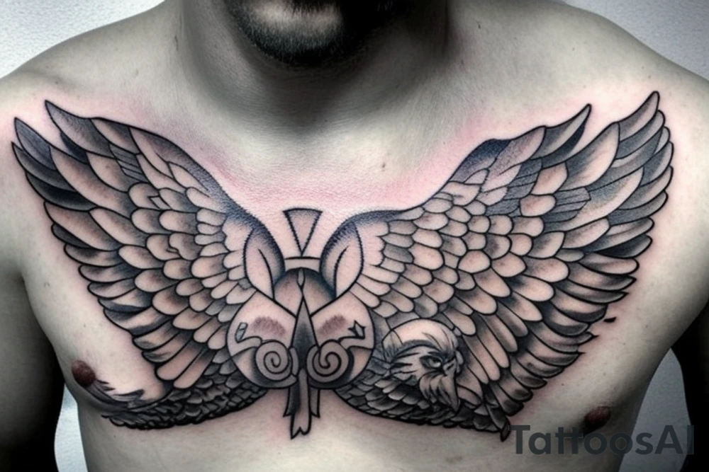 Chest tattoo - wings, Greek mythology, Atlas, ares tattoo idea