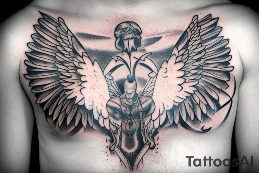 Chest tattoo - wings, Greek mythology, Atlas, ares tattoo idea