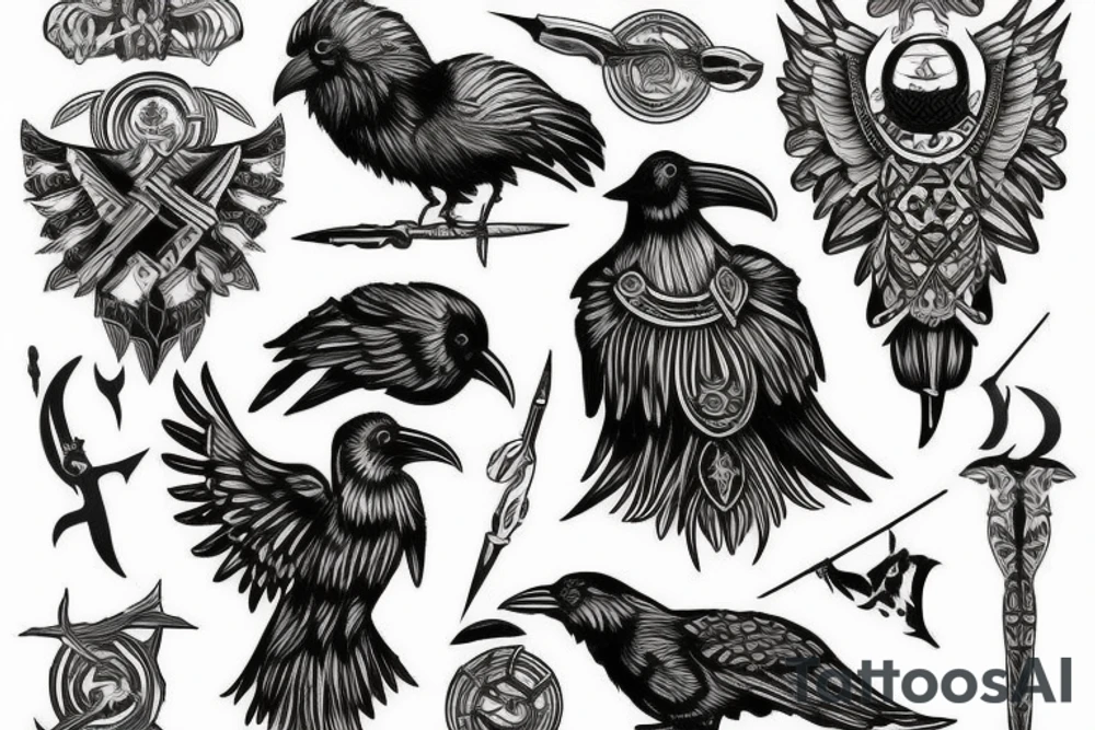 trident raven slavic culture tattoo idea