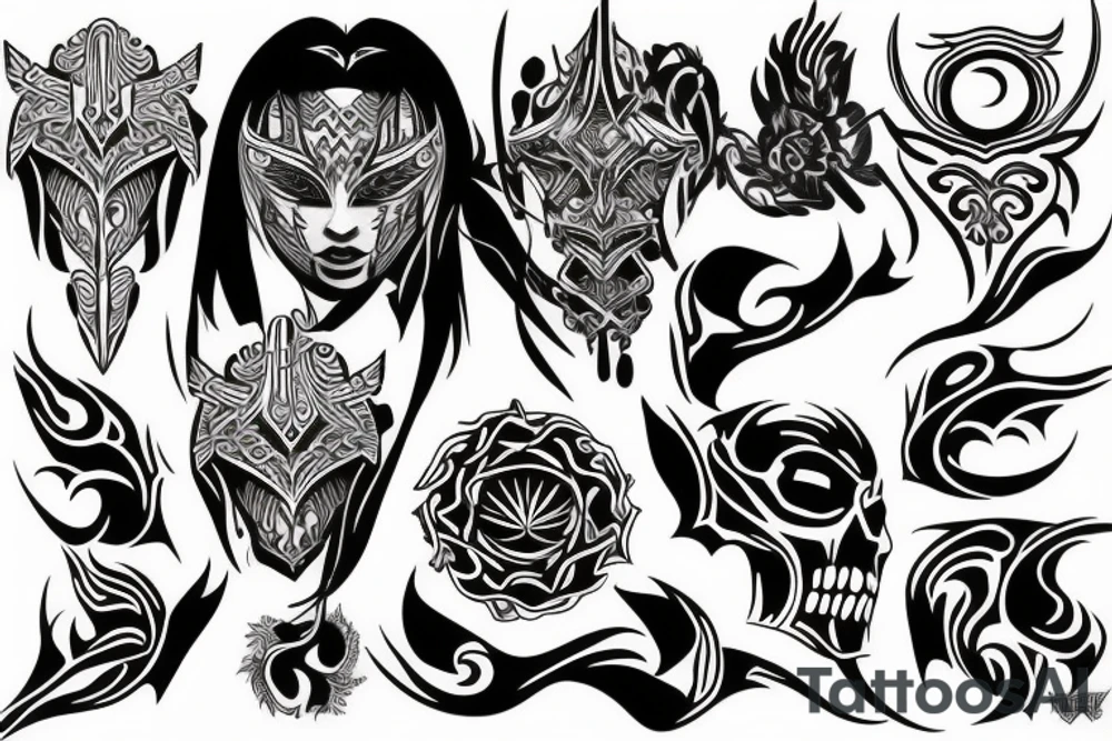 Black tribe tattoo for shoulder and half of chest tattoo idea