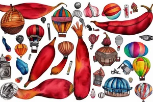 Red banana in a hot air balloon tattoo idea