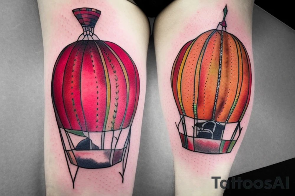 Red banana in a hot air balloon tattoo idea