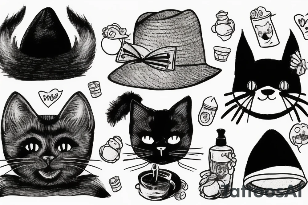 Black cat with a funny hat and sweater tattoo idea