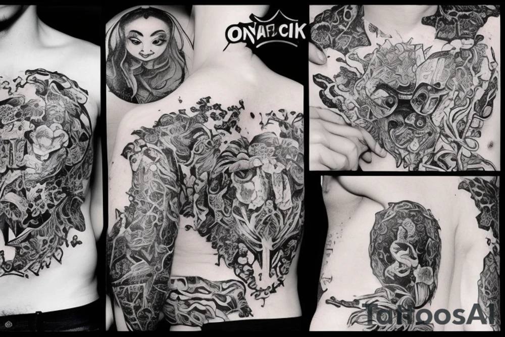Девушка с катаной в японской шляпе, в окружении волков tattoo idea