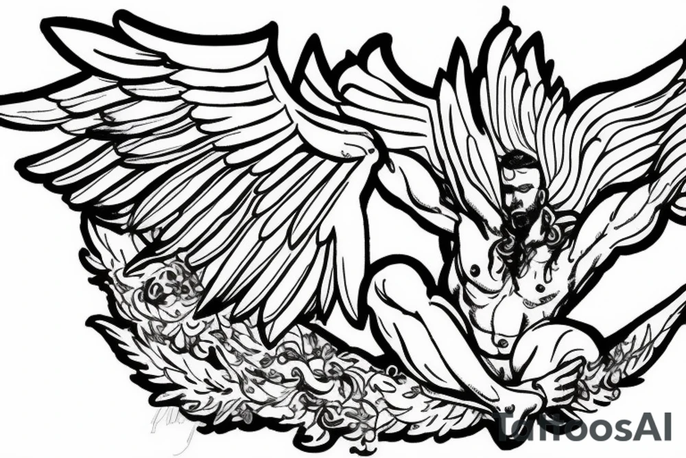 muscular winged angel holding up the earth tattoo idea