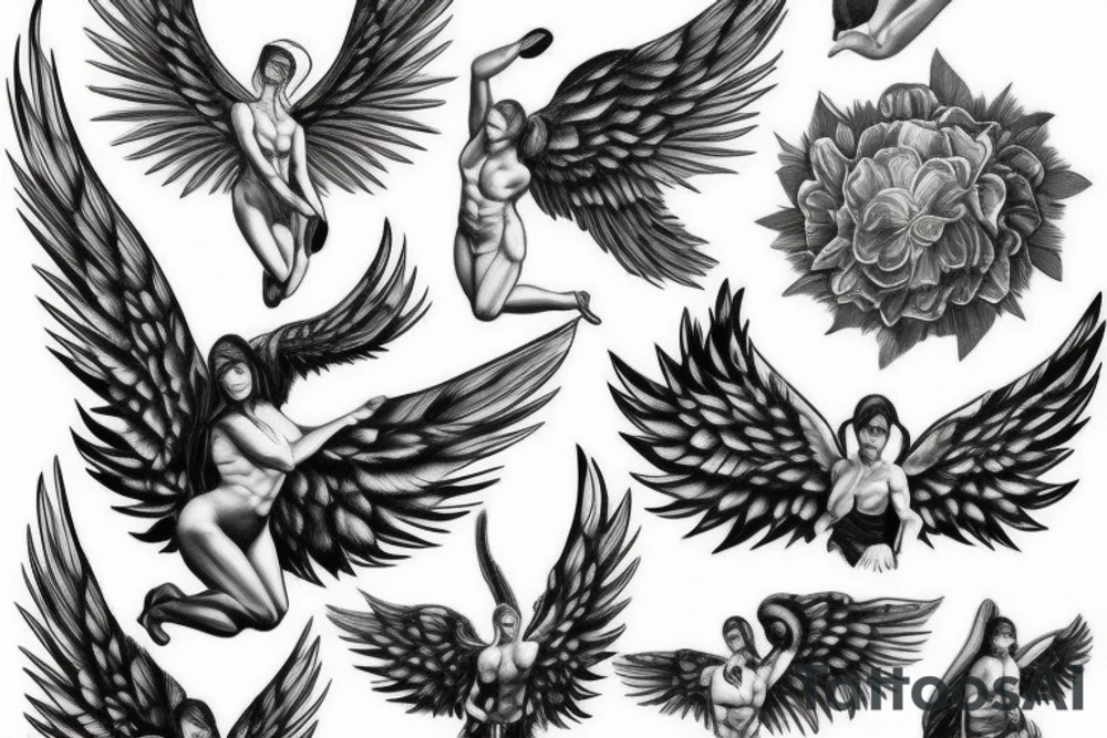muscular winged angel tattoo idea