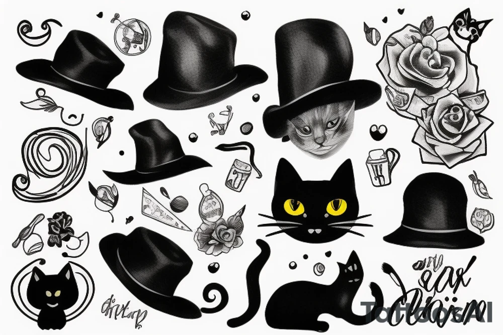 black cat with a hat tattoo idea